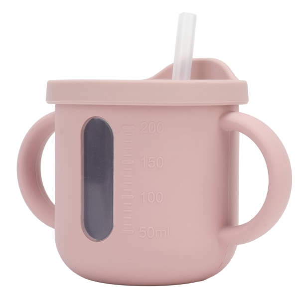 Silikon Tutetkopp Dobbel Håndtak Lett Lærekopp for Småbarn med Tettsittende Lekkasjesikker Lokk for Hjem Reiser Rosa