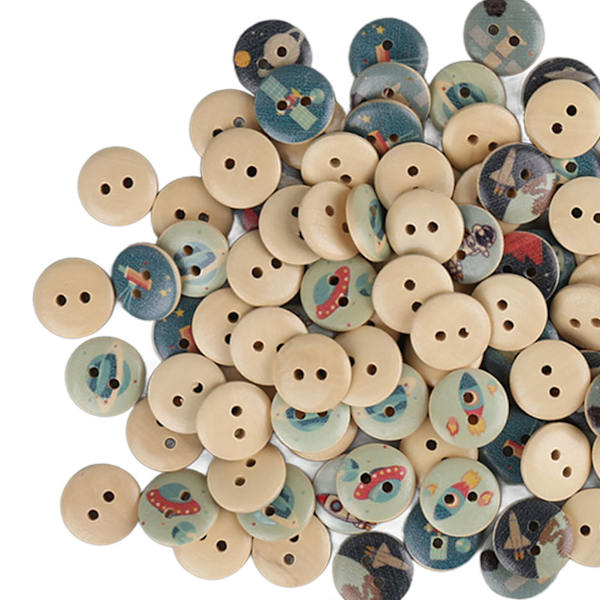 100 stk blandet utskrift treknapper 2 hull runde dekorative treknapper for sying Håndverkslogg Fargerom