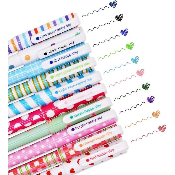 10 STK Big Love Cute Gel-kuglepenne, 0,38 mm farverige skrivepenne, koreansk og japansk brevpapirsæt til skoleartikler