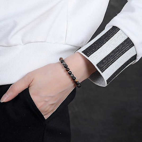 Trippel Beskyttelse Naturlig Edelstensarmbånd Tigerøye Stretch Armbånd - Obsidian - Hematitt Bursdagsgave Julegave