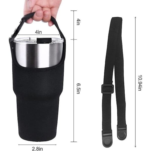 Neoprenhylsa Mugghållare Set med Bärhandtag - Svart