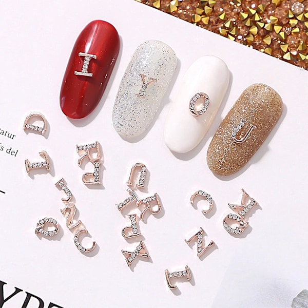 Kultaiset 26 Kirjainta Rhinestones Kynsi Salonille - 10kpl Kiiltäviä Onttoja DIY Seos Kynsi Taidetta A