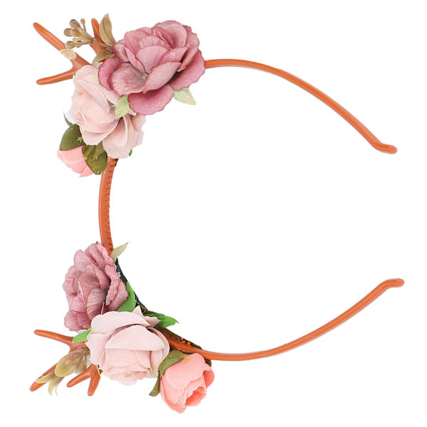 Fashionabla blomsterrenhorn Pannband Blommor kranskrona för fest Cosplay bröllop julMörk rosa