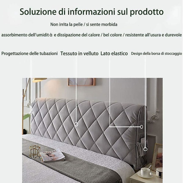 Vadderat, grå cover för dubbel- eller enkelsäng, 180 cm, elastisk dammtät bomull, tjock, anti-scratch kudde