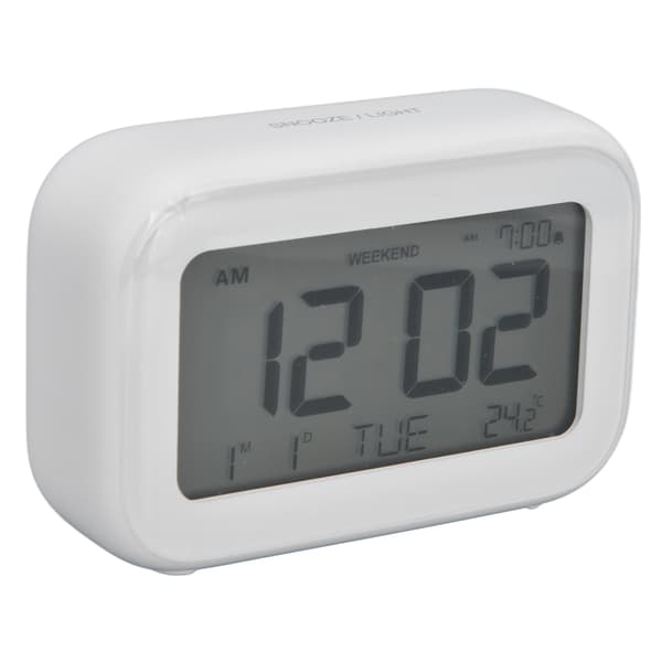 Mini digital väckarklocka med LCD-skärm, snooze-funktion, 12H 24H-format för sovrum, resor, kontor, vit