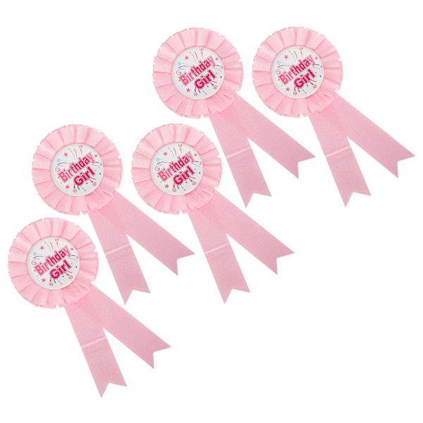 5 st broschnålar Happy Birthday rosett märke för speciell festdekoration kläder rosa