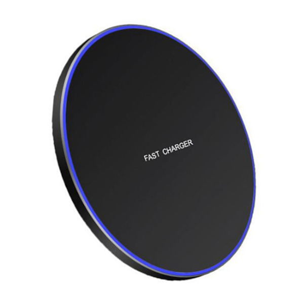 10W trådlös laddare Snabb trådlös laddningsplatta Desktop med mjuk Halo för mobiltelefon Svart för Android
