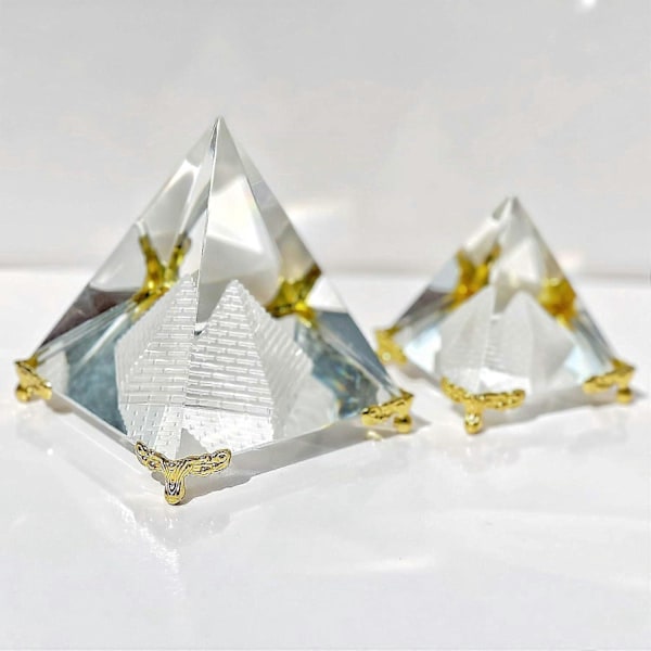 Kristallpyramid Prisma, Feng Shui Hantverk Meditation Kristall med Guldstativ för Hemmakontor Konstdekor