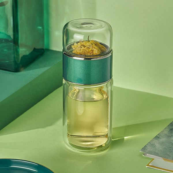 Teinfuser-flaske 420 ml dobbeltlags rustfrit stål lækagesikker glasvandflaske til kontor rejse hjem