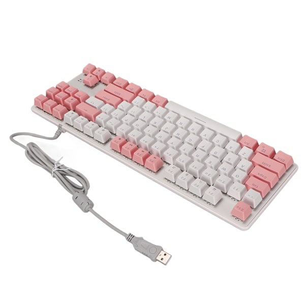 Mekanisk speltangentbord 87 tangenter Blå brytare RGB-bakgrundsbelysning USB-kabelanslutet mekaniskt tangentbord för PC bärbar dator stationär dator vit rosa