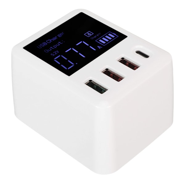 USB-väggladdare 4 portar QC3.0 PD20W LCD-display Snabbladdning USB C Reseladdare 100‑240V EU-kontakt