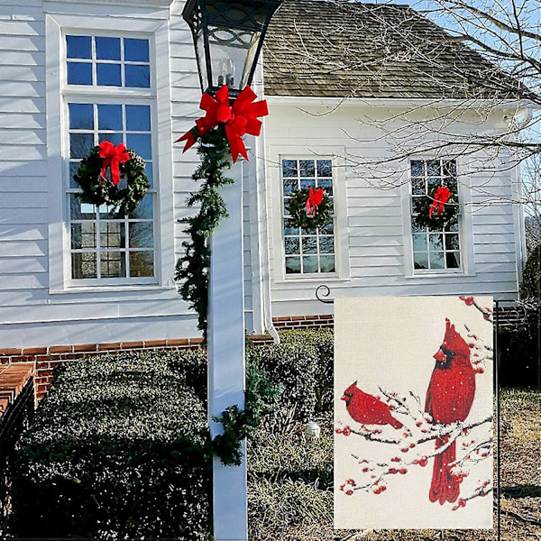 God Jul Trädgårdsflagga 30 x 45 cm Dubbelsidig, Kardinalfågel Högtid Gård Utomhus Banner