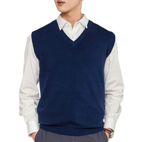 Warm and Stylish Men's Sleeveless Sweater Vest L Navy Blue