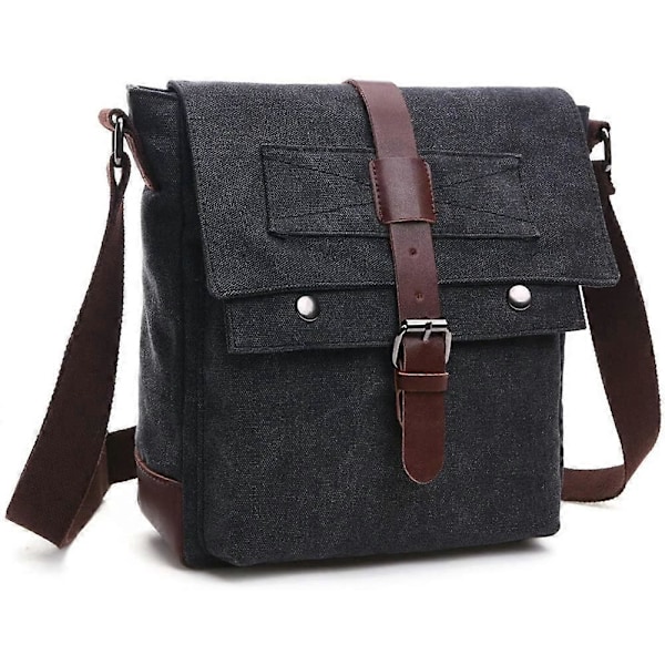 Skuldertaske, Herre Messenger Tasker, Vintage Militær Lærredstaske til Arbejde, Rejser og Skole. (Sort)