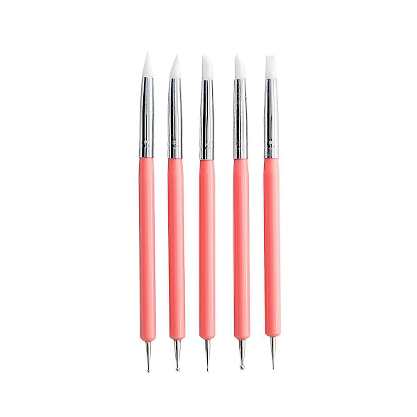 5-delad Silikon Nagelkonstborste Set Gel Carving Pen Hollow Embossing Verktyg för Rhinestone Design