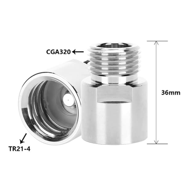 CO2-cylinderadapter hungevind TR21-4 til han-gevind CGA320 til sodamaskine sodatank