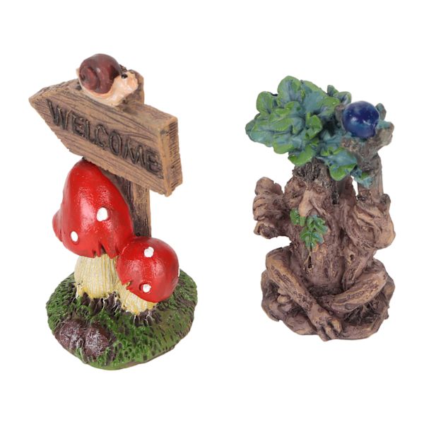 Miniature Magic Tree Statue Sæt Syntetisk Harpiks Træ Guidepost Figur Sæt Vandtæt Soltæt Have Statue Tilbehør