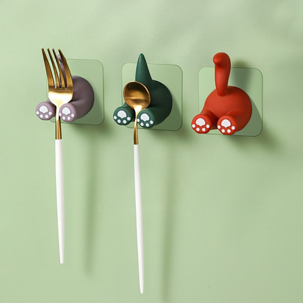Søte tegneserie dyrehale veggkroker Multipurpose Sticky Hooks for Hanging Tannbørste Dusj Hjemmeveggarrangør