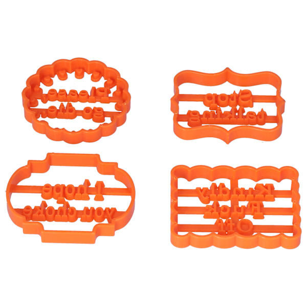 4 stk. kjeksformer i plast med setninger for DIY-baking, til hjem, bursdager og høytider