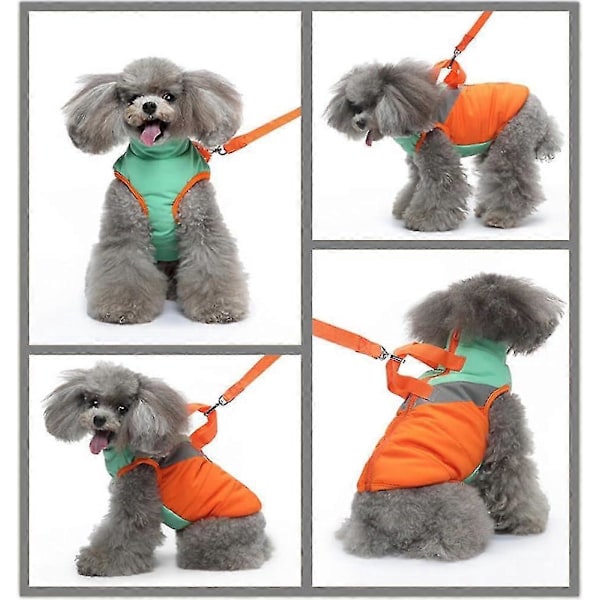 Hundedekken med innkallingsline, Vinterjakke for hund, Justerbare varme jakker for hunder, Bomullsfôret, Glidelås og refleksdesign bak -CHSZ S