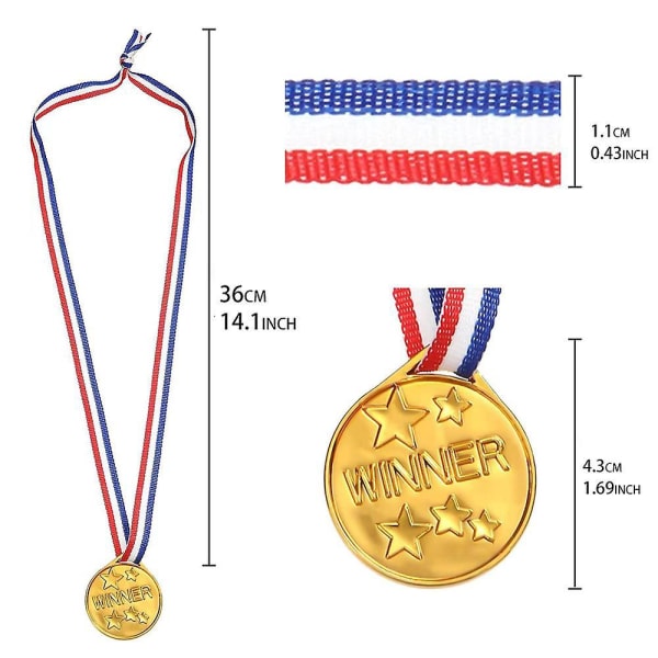 36 st plastguld-, silver- och bronsmedaljer för barnfester, dekorationer och sportutmärkelser
