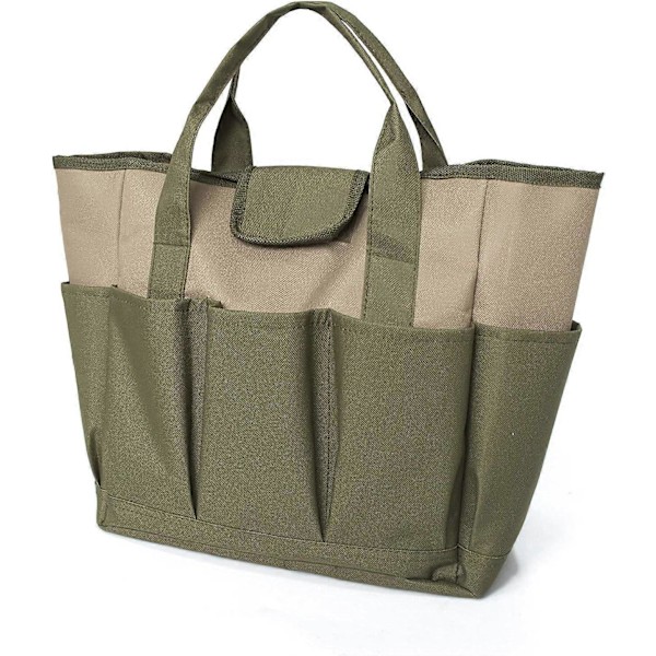 Stor havetaske med flere lommer til haveredskabssæt, haveredskabstaske (Grøn+ Khaki)