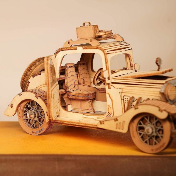 Vintage Bubble Car 3D Laser-Cut Wood Puzzle Building Kit for voksne