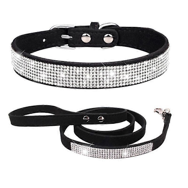 Justerbart hundehalsbånd i skinn og semsket skinn med bling, hundehalsbånd for små hunder, rosa hundehalsbånd, kattehalsbånd, rhinestone hundehalsbånd -GSLA a2 51x2.5CM