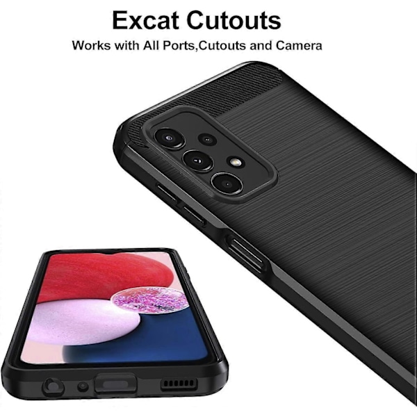 Svart Skal för Samsung Galaxy A13 4G / A13 5G / A04S med 3 Stycken Härdat Glas Skärmskydd, Kolfiber Mjukt TPU Skydd Stötsäker Silikon Pr