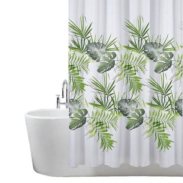 Duschdraperi Mögel- och Mildbeständigt 180 x 180 cm (71 x 71 tum) | 100% Polyester - Lövmönster - Palmgrön