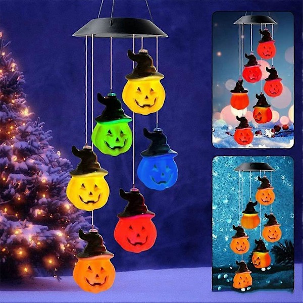 Solar Gresskar Vindklokke Vanntett Hagedekor Halloween Dekor Gresskar Vindklokke for Halloween