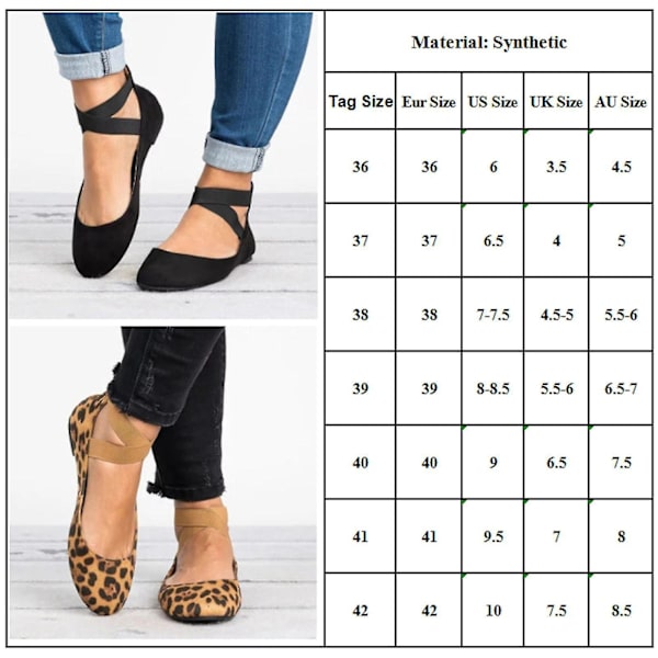 Leopard-kuvioiset balettitossut sandaalit nilkkaremmin ja matalan korkokengän vetoketjulla - Koko 38