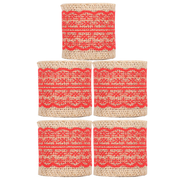 5 st Burlap Band Spets Linne Rulle Jute Bälte DIY Handgjord Hessian Rem Dekorationer (Röd )