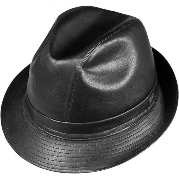 Miesten musta synteettinen nahkainen Trilby-hattu