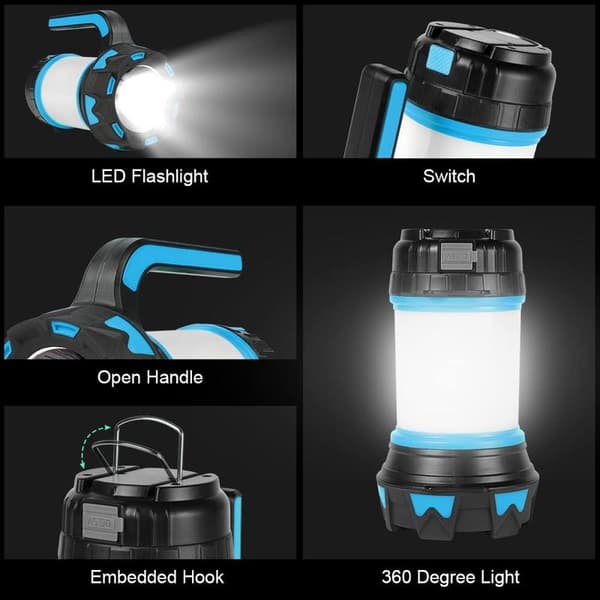 Kraftig genopladelig LED campinglanterne med 6 tilstande, vandtæt