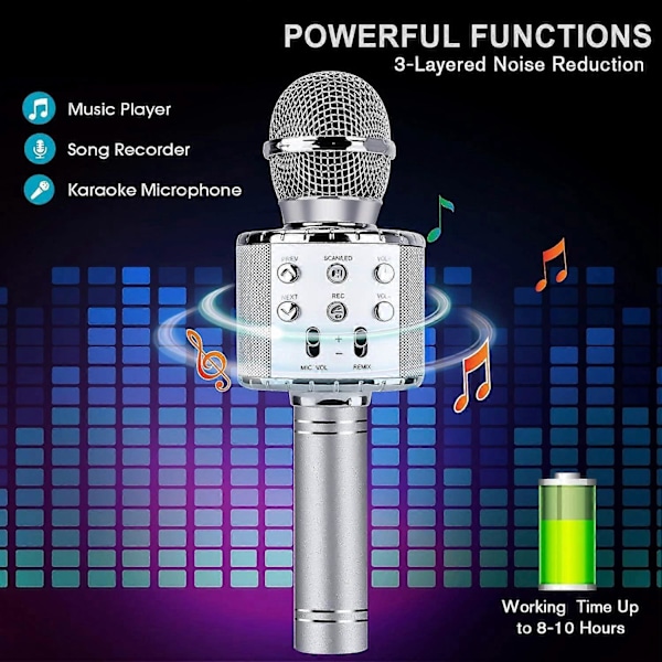Bluetooth 4 in 1 Karaoke Langaton Mikrofoni LED-valoilla, Kannettava Mikrofoni Lapsille, Tytöille