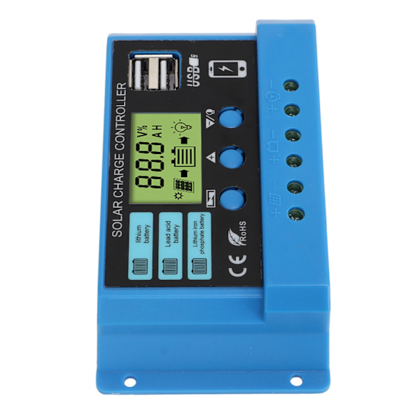 Solcelleladningsregulator 12V 24V Batteri Solpanel Ladningsregulator til Hjem RV 20A