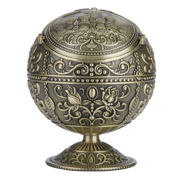 Vintage konsthantverk askfat metall rund boll stämplade mönster presentdekoration (antik mässing)