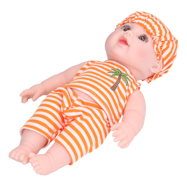Interaktiv babydocka mjuk vinylkropp nyfödd babydocka simuleringsbabydocka orange