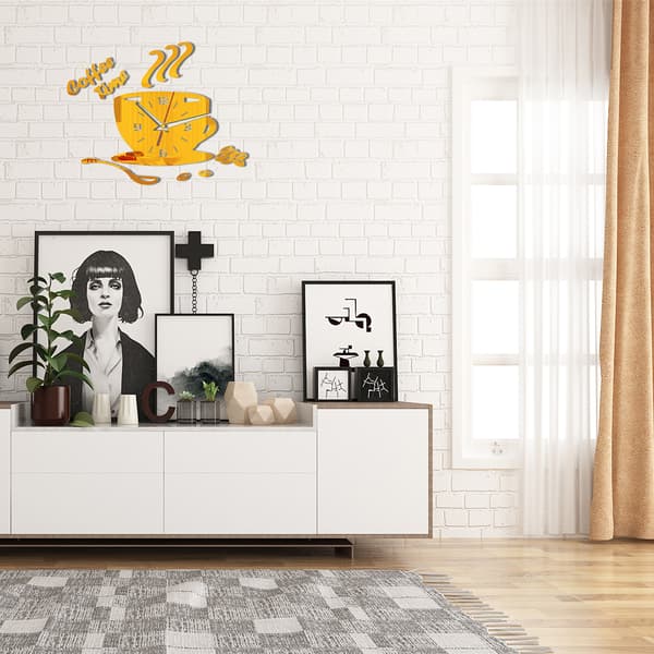 DIY Akryl Väggklocka Modern Tyst Kaffetid Klocka Koppformad Väggdekal Ihålig Sifferklocka
