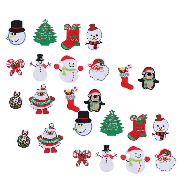 24 st julbroderade tygmärken jultomten snögubbe DIY strykpatch