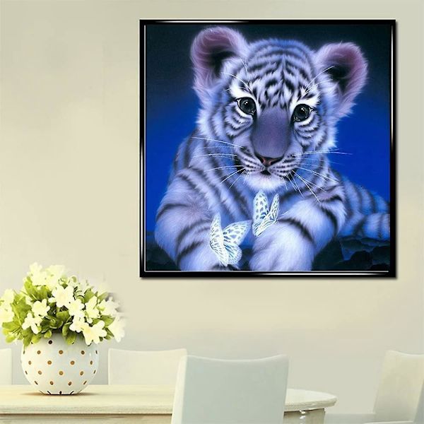 Tiger Diamond Painting Kit - Täydellinen koko kangas strassikivitaidetta ja käsityötä aikuisille - 40x40 cm olohuoneen seinäsisustustarra ja kodin sisustus