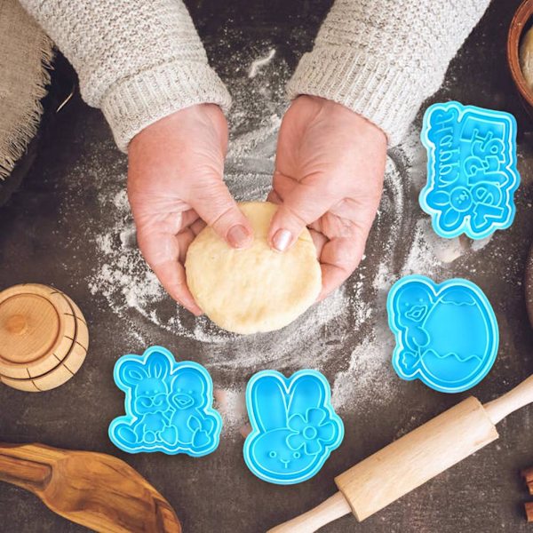 8 stk./sett påskeeggekanin-stempler 3D kjeksform-stempler kakedekorasjonsform-stempler DIY bakeverktøy