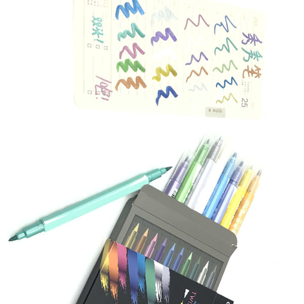 10 st Dual Tip Vattenfärg Brush Markers 10 Metallic Färg Snabbtorkande Vattenfärg Brush Pennor med Plastskal