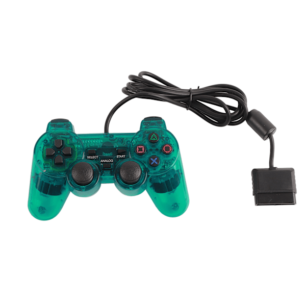 PS2:lle langallinen peliohjain, mukava ote, kestävä kaksoisvärinä, langallinen läpinäkyvä peliohjain, vihreä