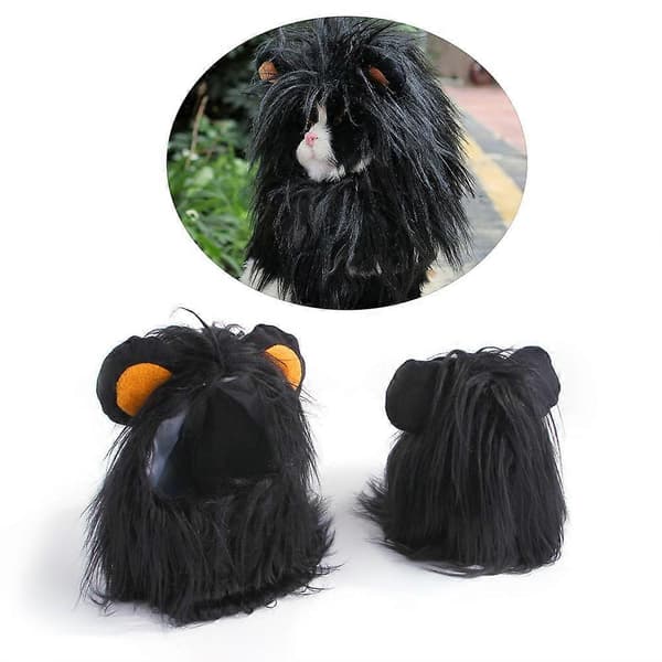 Rolig løvemanke-hætte til kat Blød fluffy kæledyrs-cosplay-paryk til kat lille hund Sort Black L