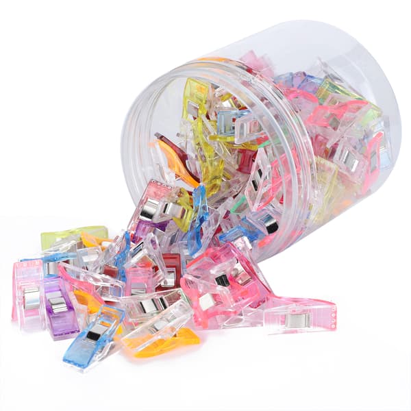 100 stk. sømklips patchwork syning quiltning fladhovedet plastik farverige faste klips