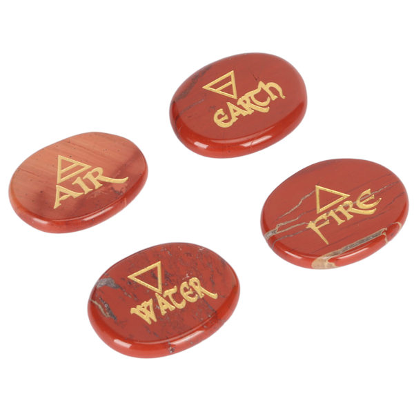 4 Element Blandade Stenar Graverade Triangulära Symboler Jord Luft Eld Vatten Polerade Runstenar för Reiki Kristaller Healing Rödsten