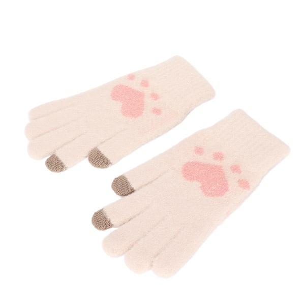 Sødt kattepote mønster touch screen handsker åndbar blød imitation mink varm tyk handskerKhaki