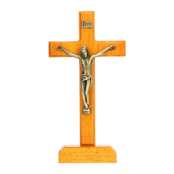 Krucifiks Træ Håndlavet Stående Katolsk Jesus Krucifiks Vægkors Religiøs Bøn Display Dekoration Med Base